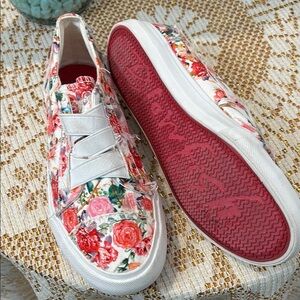 Vibrant Red and White Floral Sneakers
